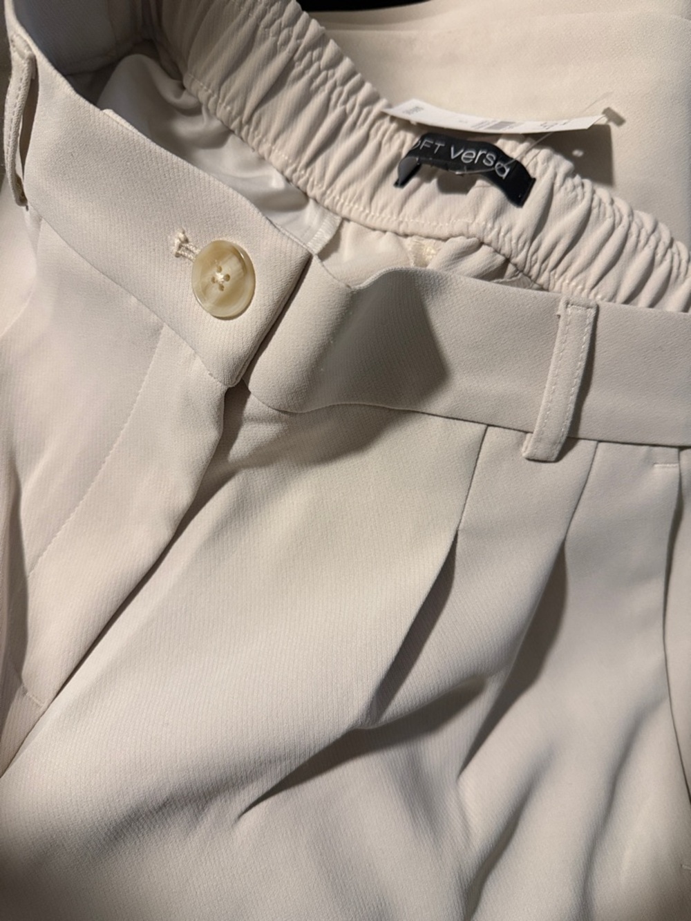 LOFT Cream Pleated Front Trousers with Elastic Waist - Picture 2 of 4